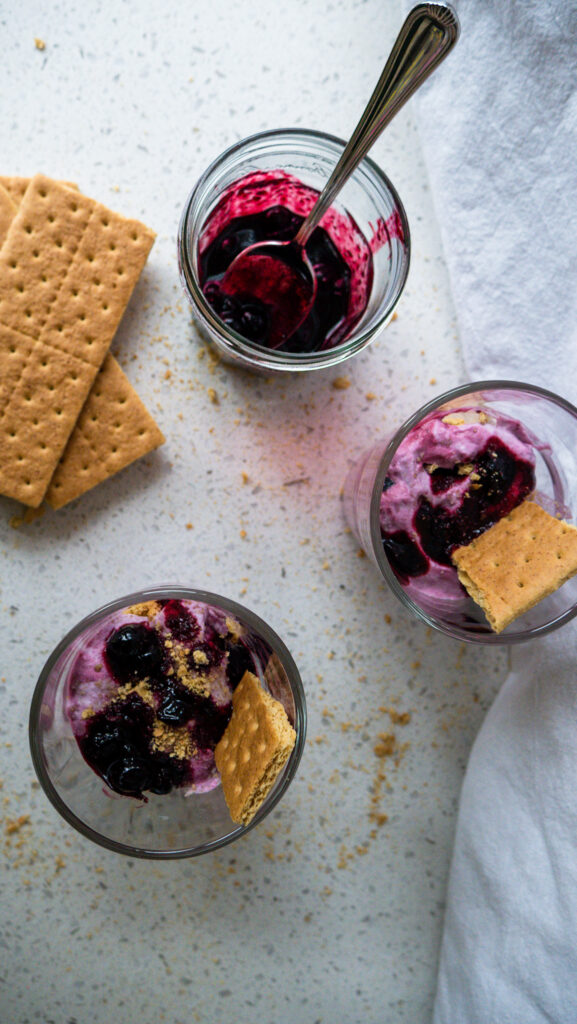 blueberry fool from above with graham crackers