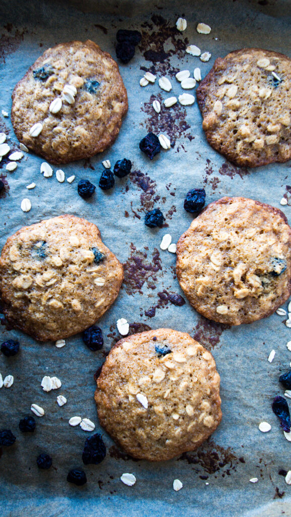 blueberry oatmeal cookies on a baking tray