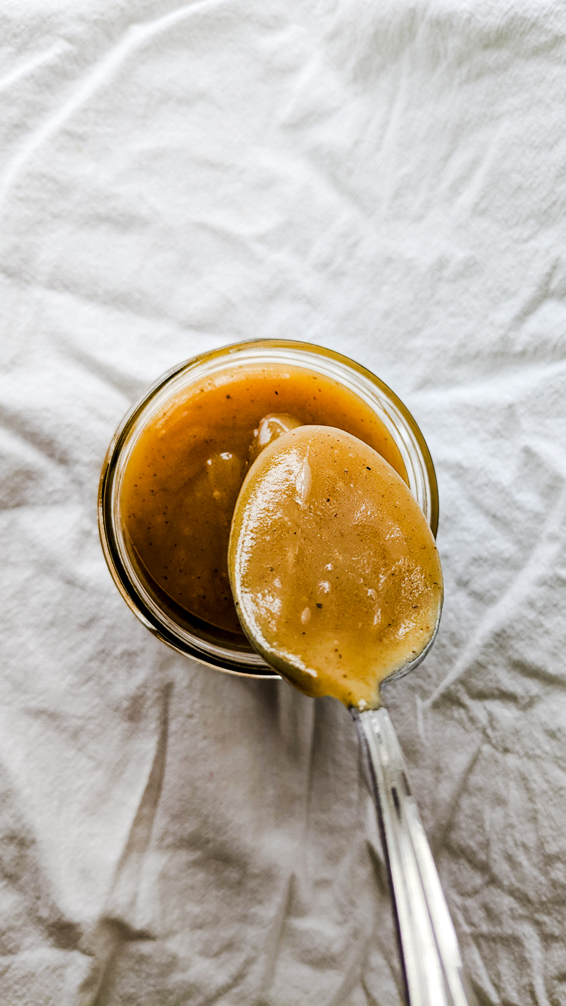 caramel sauce with spoon looking from above