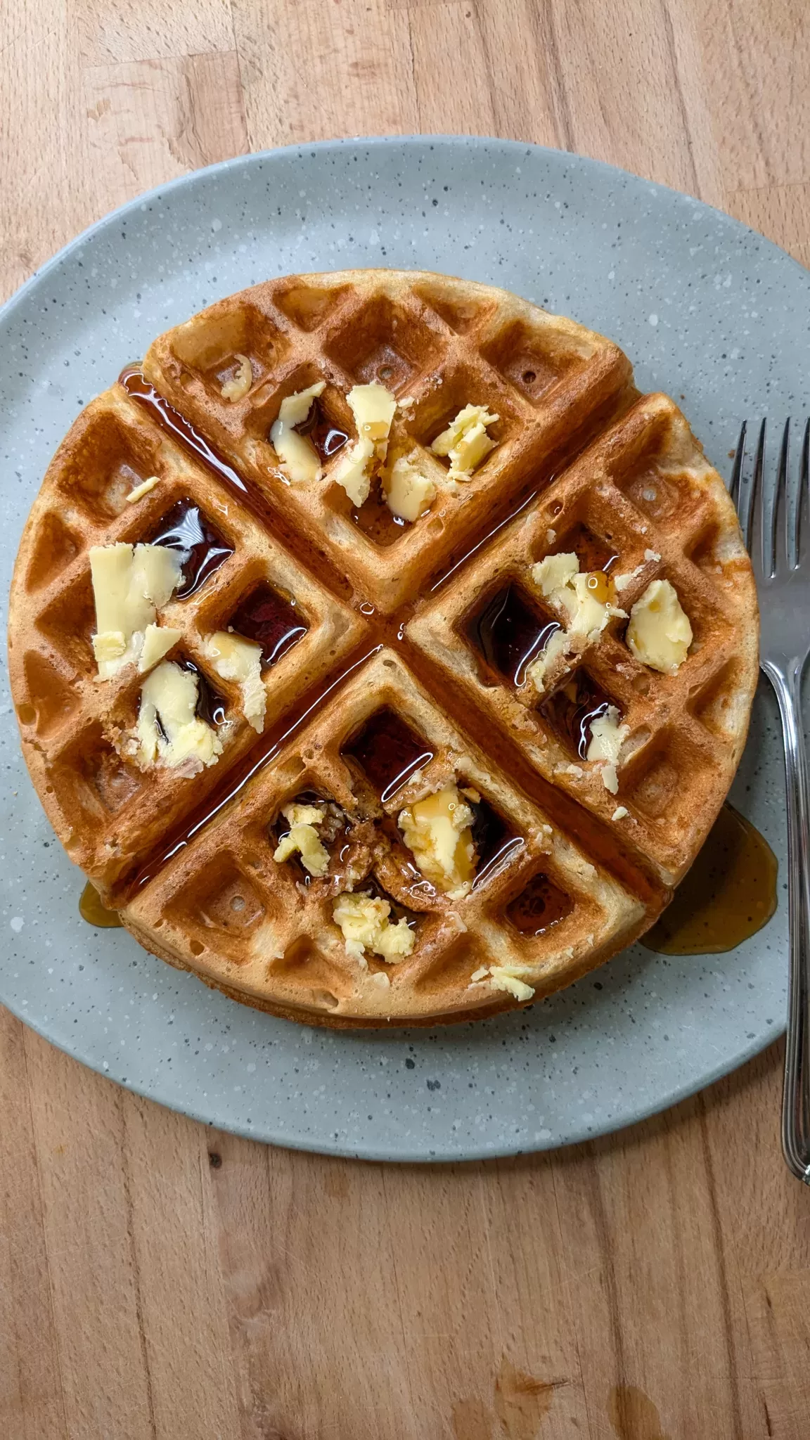 sourdough waffles with butter and syrup