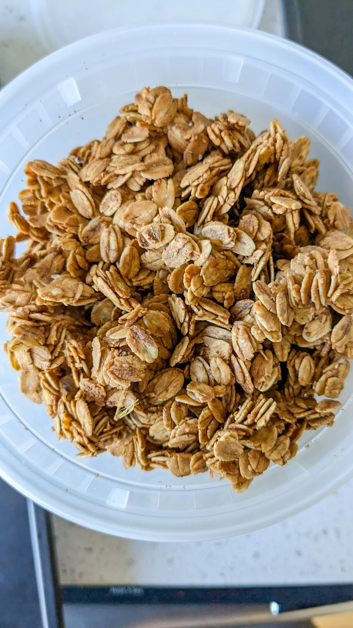 a container of granola view from above